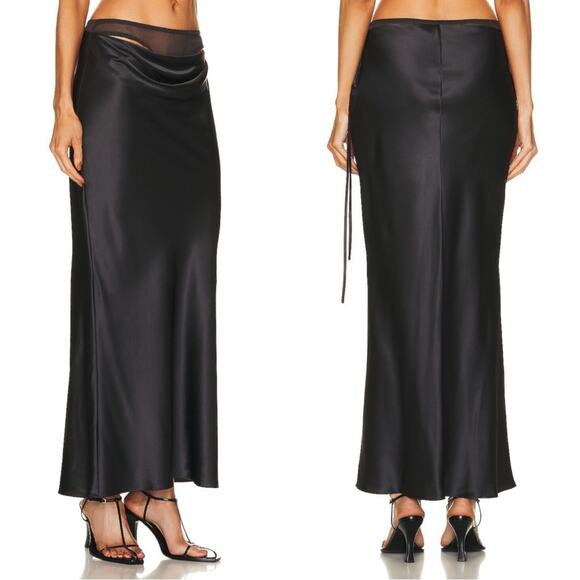 Christopher Esber Cowl Lingerie Silk Charcoal Black Maxi Skirt Size 4 - Picture 2 of 8